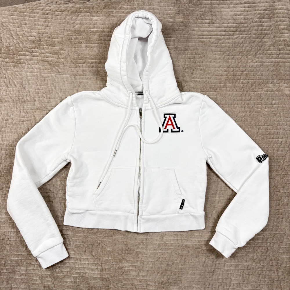 Hype and Vice University of Arizona Wildcats Cropped Zip Hoodie White Small